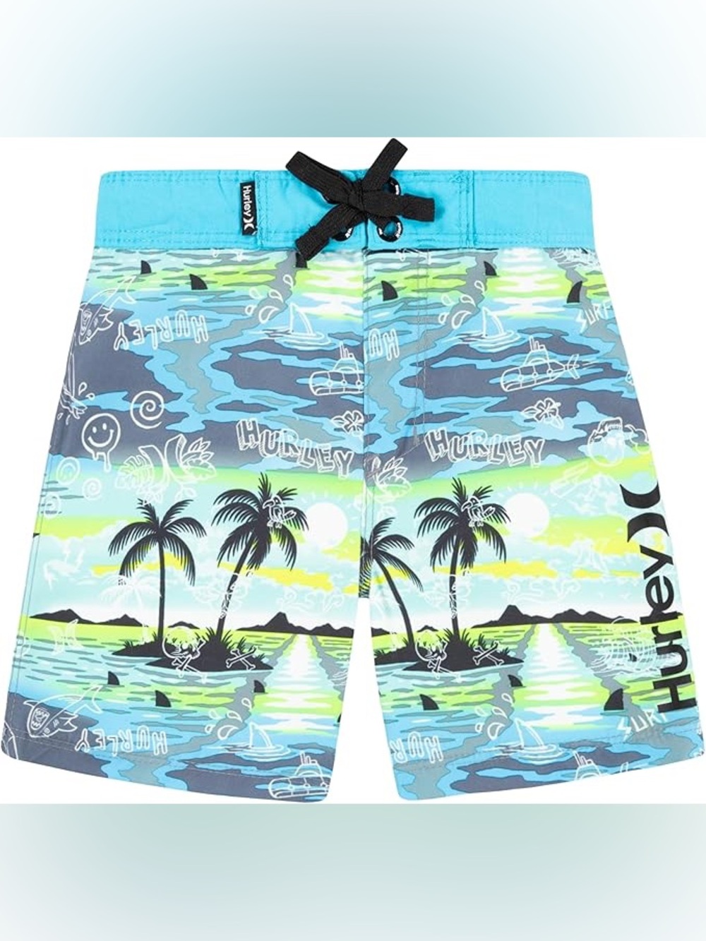 Hurley Aqua and Lime Tropical Palm Swim Trunks size 4